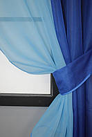 Красивые занавески для кухни деликатные Готовые шторы для кухни прочные Шторы шифоновые Легкие шторы голубой