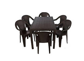 Комплект садових меблів стіл Joker + 6 стільців Ischia пластик коричневий (ОСТ-ФРАН ТМ)