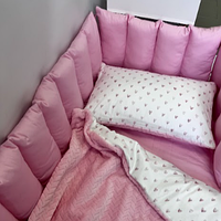 Комплект бортики+плюшевая постель в детскую кровать Minky Home "Розовые сердца"
