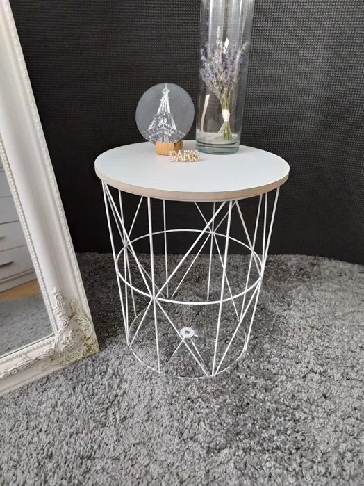 Кавовий столик - корзина в стилі Лофт / Круглий журнальний стіл 36*31 см Білий