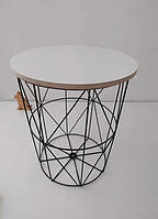 Кофейный столик - корзина в стиле Лофт / Круглый журнальный стол 36*31 см Черный