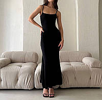 Приталенное летнее женское длинное платье макси на тонких бретелях (черное, бежевое, шоколад) 42-46 размер