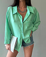 Однотонная женская базовая рубашка жатка (малиновая, электрик, мята, молочная)