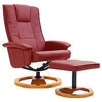 Поворотне крісло для ТВ з табуретом Бордовий Штучна шкіра