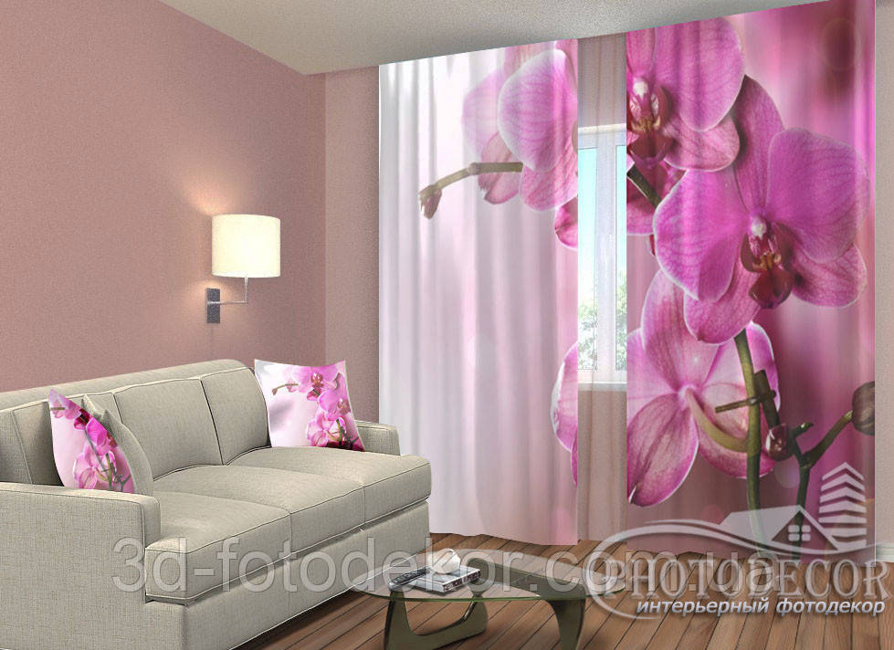 Фото Штори "Пурпурові орхідеї" 2,5м*2,9м (2 полотна по 1,45м), тасьма, фото 1