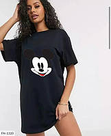 Стильное женское платье-футболка oversize с принтом Микки Мауса