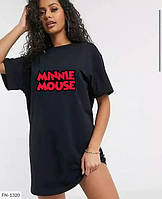 Стильне жіноче плаття-футболка oversize з принтом Minnie Mouse
