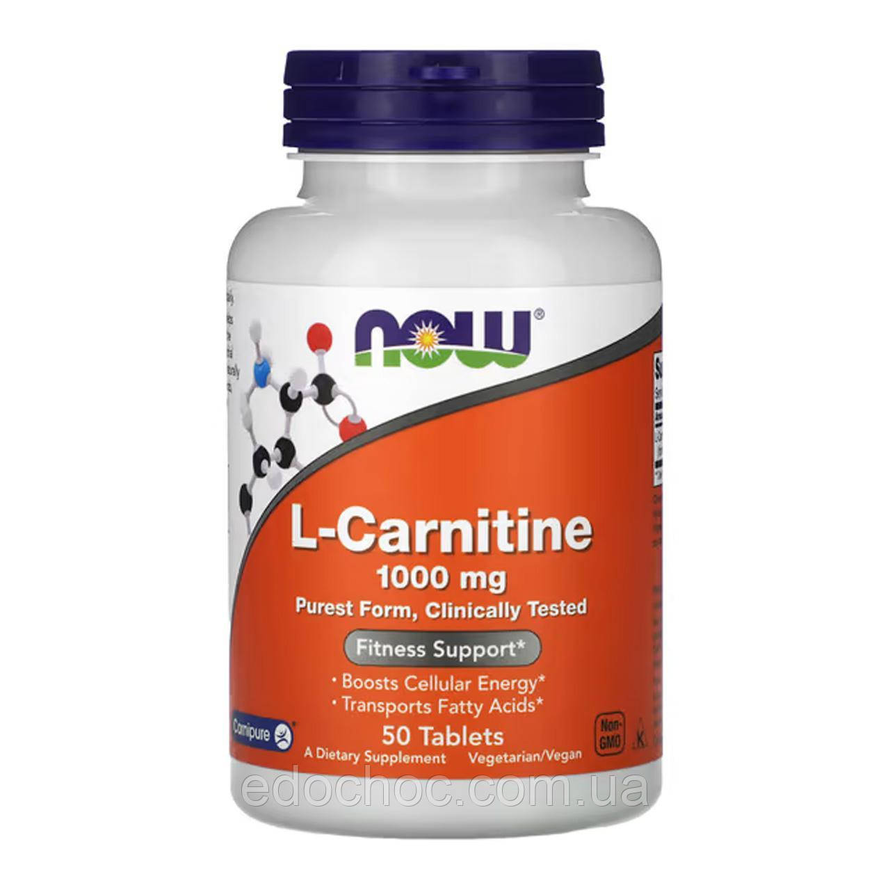 Л-Карнітин (L-Carnitine) 1000 мг 50 таблеток NOW-00067, фото 1