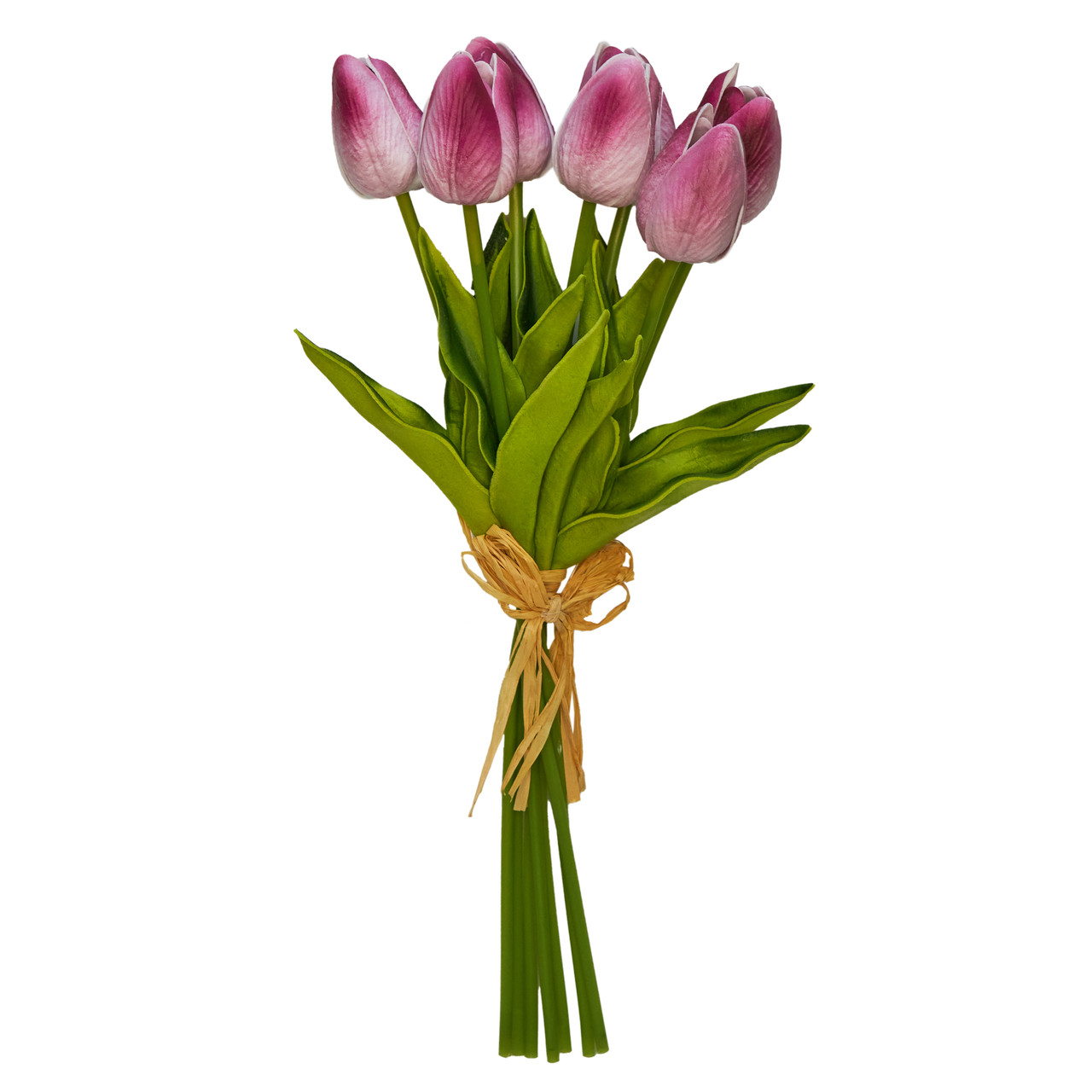 Штучний букет квітів, 7 тюльпанів, рожевий, тканина, поліуретан, 30 см (631178)