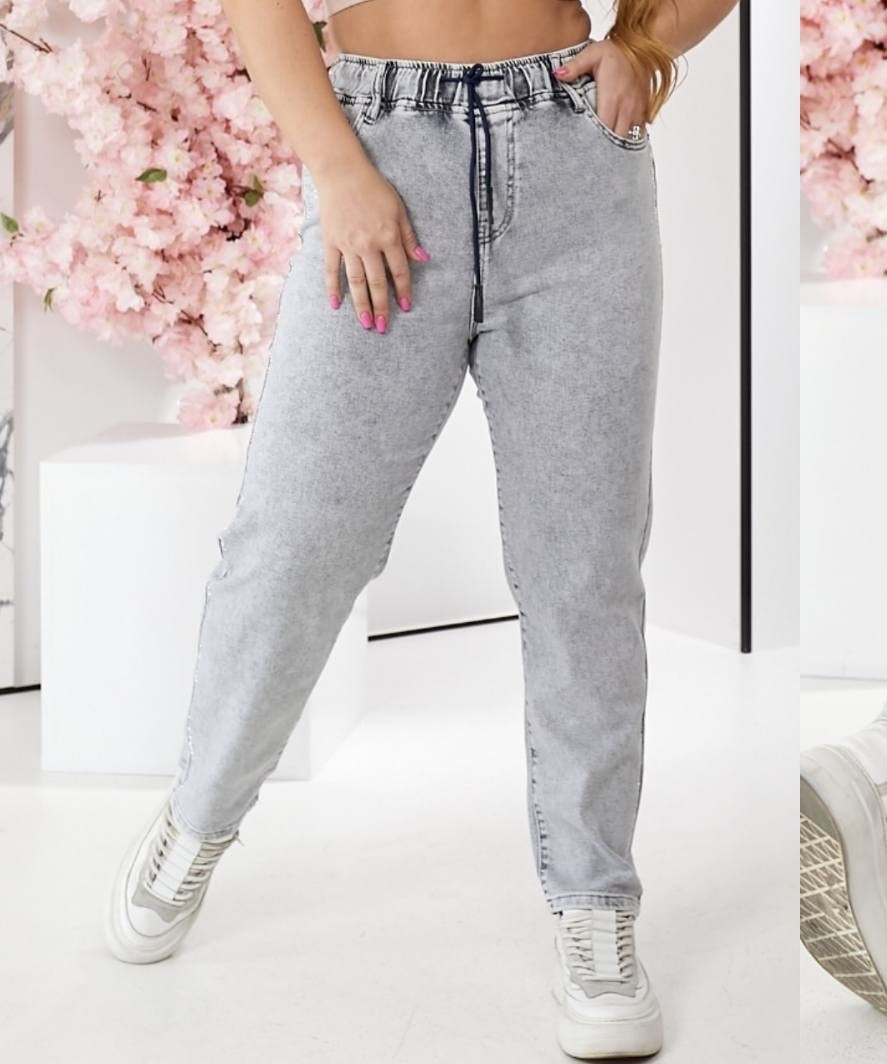 Джинси жіночі на резинці великий розмір стрейч 42 світло-сірі, фото 1