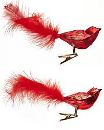 Набір ялинкових іграшок - пташки, 2 шт, 18 см, червоний, Микс, скло (390205-3)