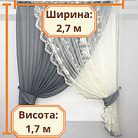 Красива фіранка із шифону батист Готовий комплект для кухні якісні сучасні штори на кухню