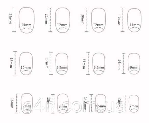 Размеры накладных ногтей