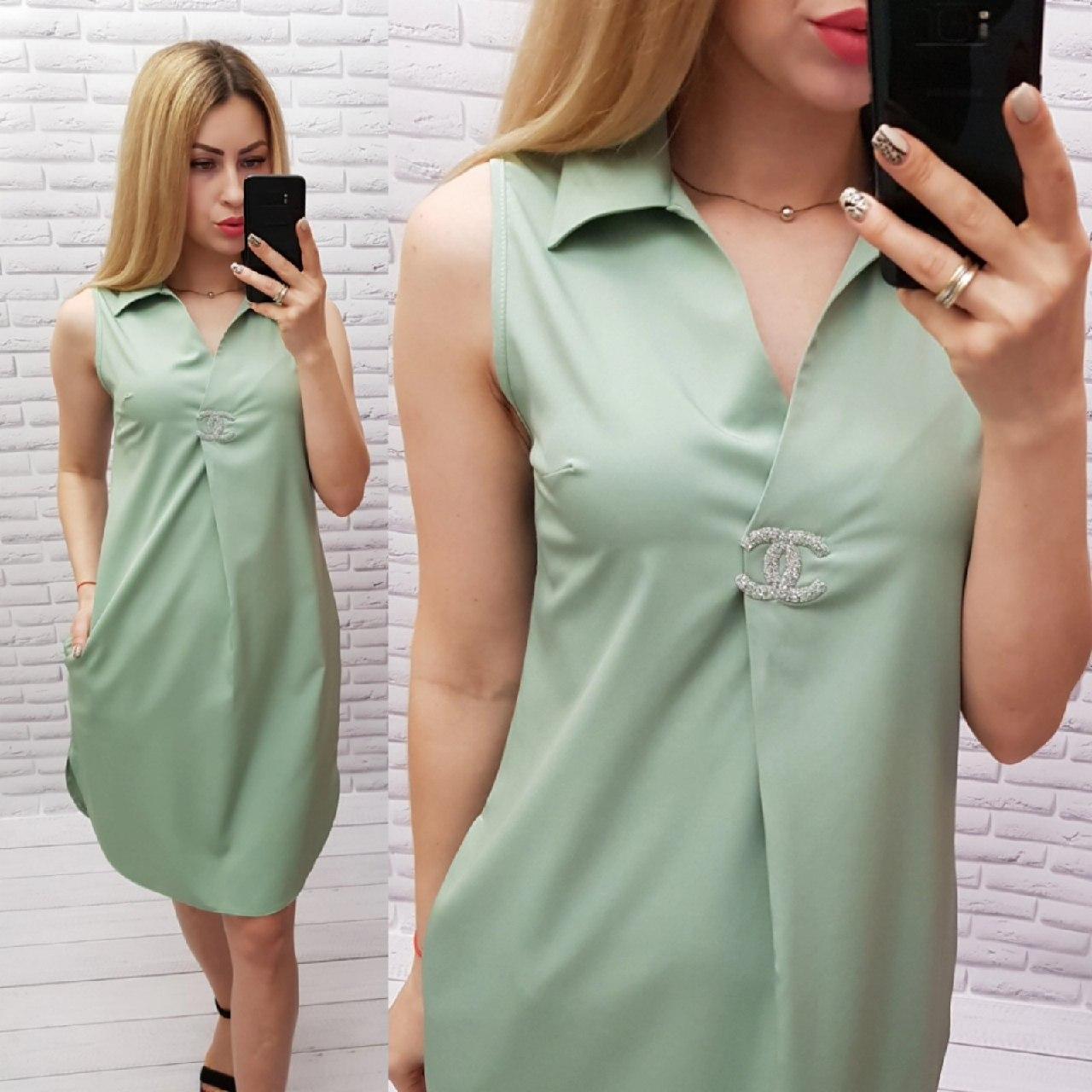 Літнє плаття-сорочка без рукавів, арт. 167, олива