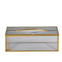 Салфетница кухонная бытовая для дома золотая стекло и метал 25,5×7,5×12,5 TLX
