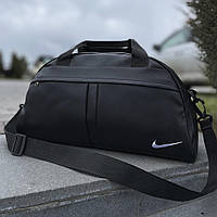 Спортивная сумка Nike черная сумка с плечевым ремнём и вышитым белым лого Найк в спортзал тренажерку