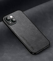 Кожаный чехол XnE iPhone 13 с металлической вставкой Черный