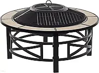 Гриль Beliani Palenisko ogrodowe czarne beżowe stalowa rama ceramiczne płytki akcesoria grill na balkon i