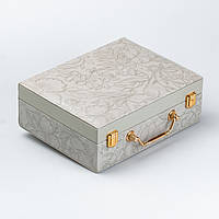 Lugi Шкатулка органайзер для украшений бижутерии прямоугольная с зеркальцем чемодан из экокожи Серая