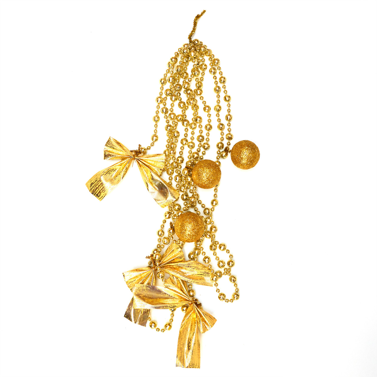 Новорічна прикраса - підвіска з прикрасами, 2,7 м, золотистий круглий, пластик, текстиль (472093-7), фото 1