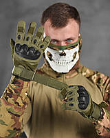 Тактические зеленые перчатки олива с костяшками, Военные армейские перчатки олива варриорс military