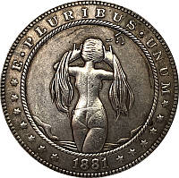Монета сувенирная доллар США Морган 1881г "Девочка поет топлес", Коллекция Хобо монет моргана