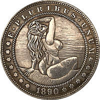 Монета сувенирная доллар США Морган 1890г "Девочка сидит на берегу", Коллекция Хобо монет моргана
