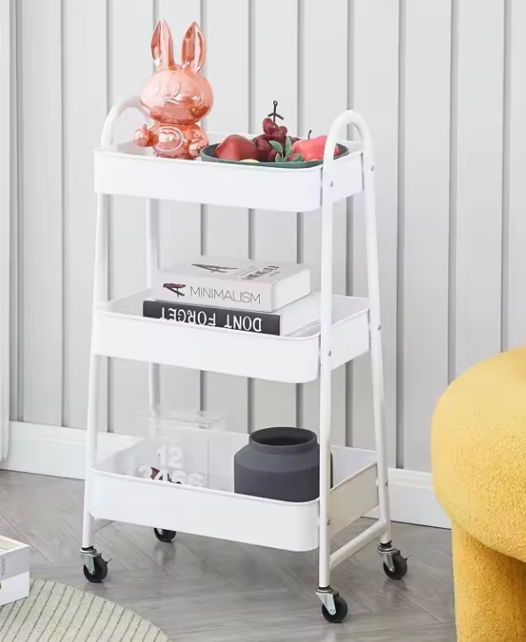 Етажерка універсальна складана 3 полиці на коліщатках 39*45*77 см Stenson R93509-W / Тумба косметолога, фото 1