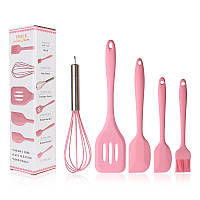 Кухонный набор 5 предметов, венчик, 3 лопатки, кисть, Pink m