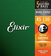 Струны для 5-струнной бас-гитары Elixir NanoWeb Bass 5 Strings, Light (45-130)