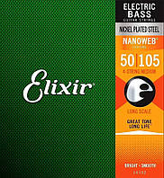 Струны для бас-гитары Elixir NanoWeb Bass 4 Strings, Medium (50-105)