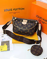 Сумка Луи Витон 3 в 1 кожаная Louis Vuitton, клатч коричневый через плече Луи Витон 3 в 1