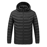 Куртка с подогревом от повербанка USB Lesko M09-4 M Black зимняя с капюшоном 2 зоны подогрева HUB