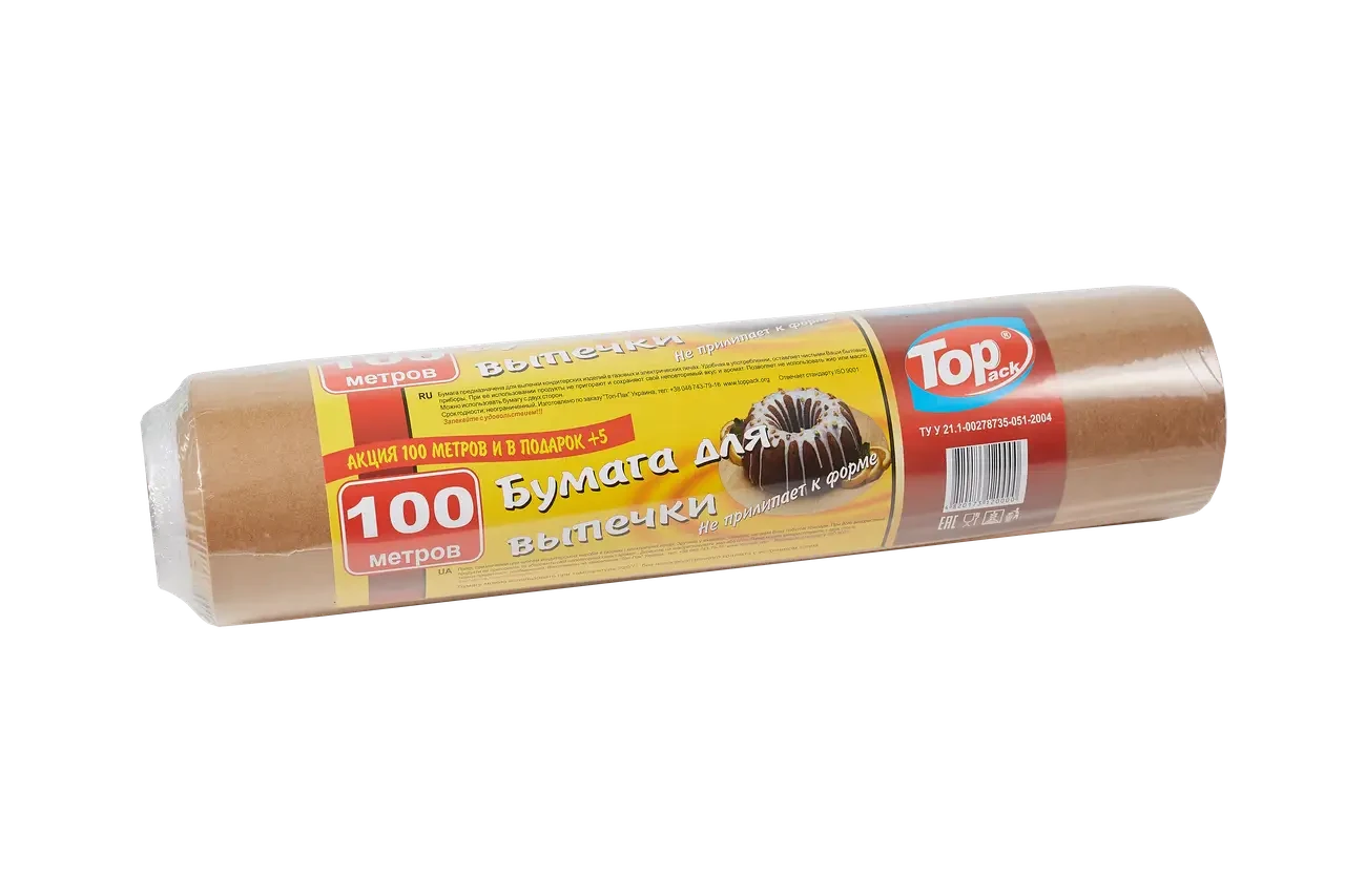 Пергамент для випікання силіконізований Toppack коричневий 29см/100м