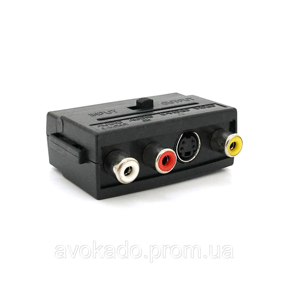 Переходник SCART (папа)-3 RCA (мама)+Svideo Black c переключателем e - фото 1 - id-p2059687954