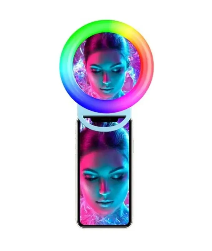Кільцева світлодіодна LED лампа RGB різнокольорова 11см A4S для фото та відеозйомки з кріпленням прищіпкою на телефон