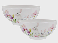 Набор подарочный фарфоровых салатников из 2-х штук Кролики в ирисах 15 см 1924-809 *