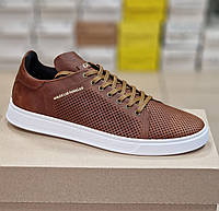 46-48рр!!! Кожаные летние коричневые мужские кроссовки / кеды больших размеров!!! Баталы!