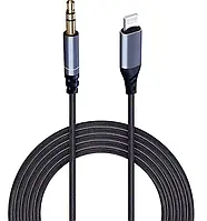 Кабель переходник Mini-Jack 3.5 mm to Lightning 1.2M Аукс кабель для Apple iPhone iPod iPad AUX Grey (120cm)