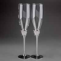 Свадебные бокалы на металлической ножке в цвете серебро Бабочка 2 шт 28 см 1013GT *