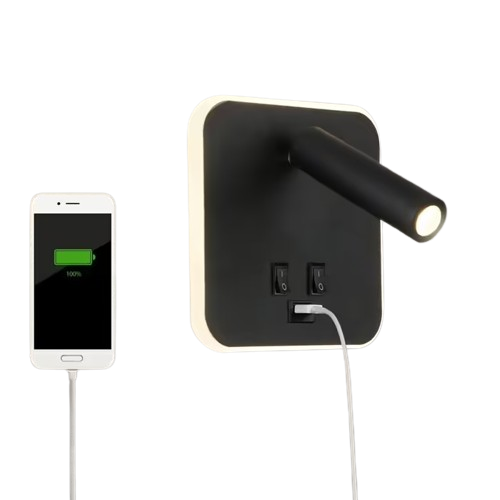 Світлодіодна настінна лампа для читання з USB зарядкою приліжкова лампа нічник поворотна Чорна