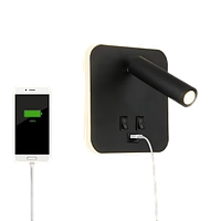 Світлодіодна настінна лампа для читання з USB зарядкою приліжкова лампа нічник поворотна Чорна