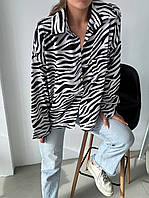 Женская рубашка оверсайз, софт, (зебра) чёрно-белая