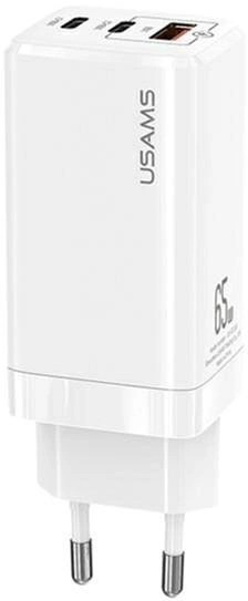 Мережевий зарядний пристрій Usams US-CC110 (1USB, 2USB Type-C) 65W PD + QC3.0 White (MTXLOGTL02) + кабель