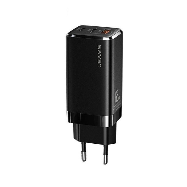 Мережевий зарядний пристрій Usams US-CC110 (1USB, 2USB Type-C) 65W PD + QC3.0 Black (MTXLOGTL01) + кабель