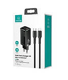 Мережевий зарядний пристрій Usams US-CC110 (1USB, 2USB Type-C) 65W PD + QC3.0 Black (MTXLOGTL01) + кабель USB-C - Lightning, фото 2