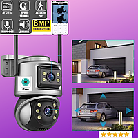 Камера наблюдения 8 MP 4K wifi IP видеонаблюдения уличная наружная с двумя линзами ICSEE