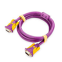 Кабель JH-VGA39 VGA 3+9, 1,5m, male to male (папа-папа), 1 феррит, purple, Пакет p