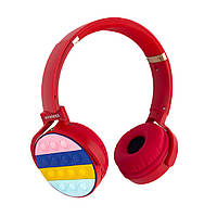 Наушники детские накладные беспроводные POP IT Rainbow Headset 950BT FM MP3 Bluetooth красный