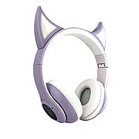 Наушники детские накладные беспроводные STN-25 LED FM MP3 Bluetooth с ушками фиолетовый